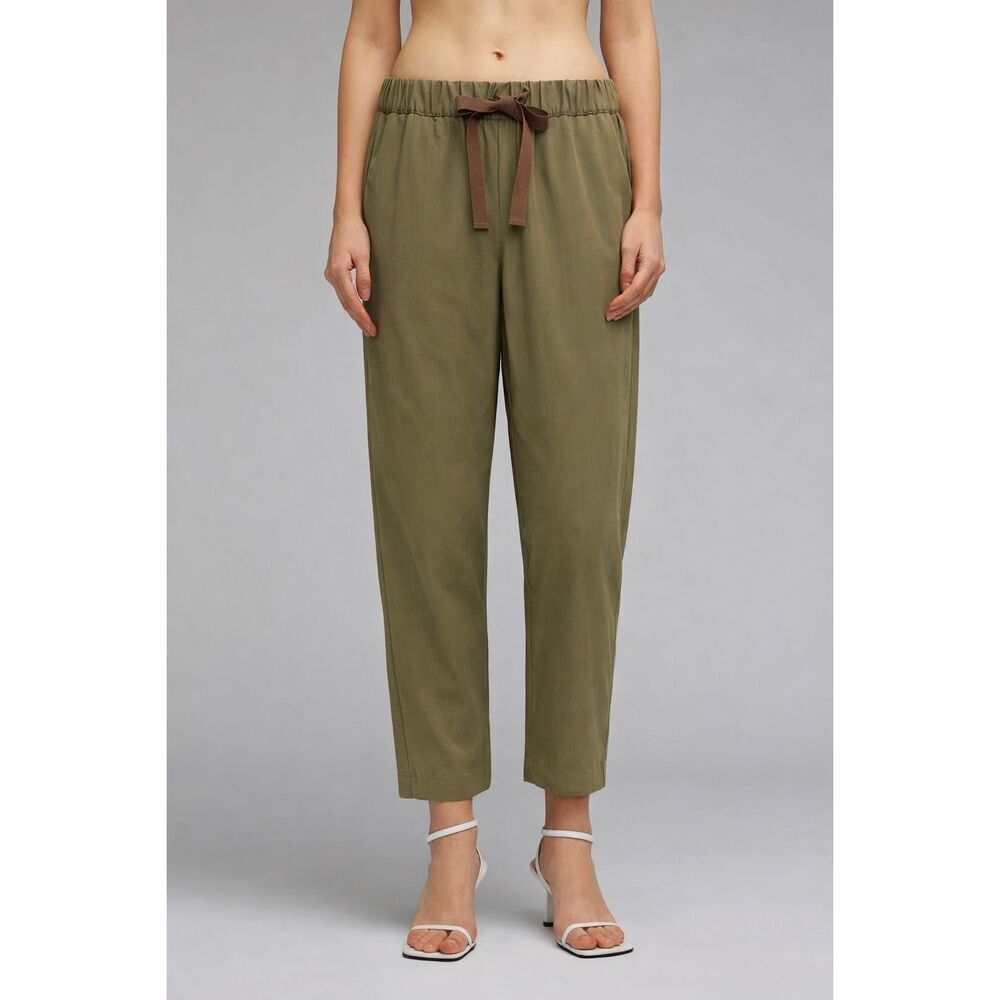 Semicouture Pantalone Donna Cotton Blend Drawstring Pant in Light Olive Size 40